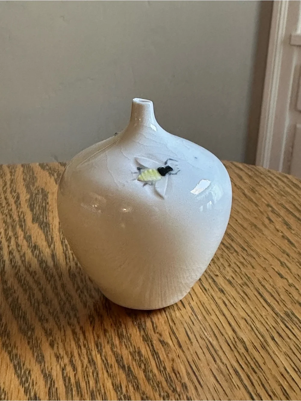 Ceramic Bud Vase with Green Frog & Bee by Cindy Searles